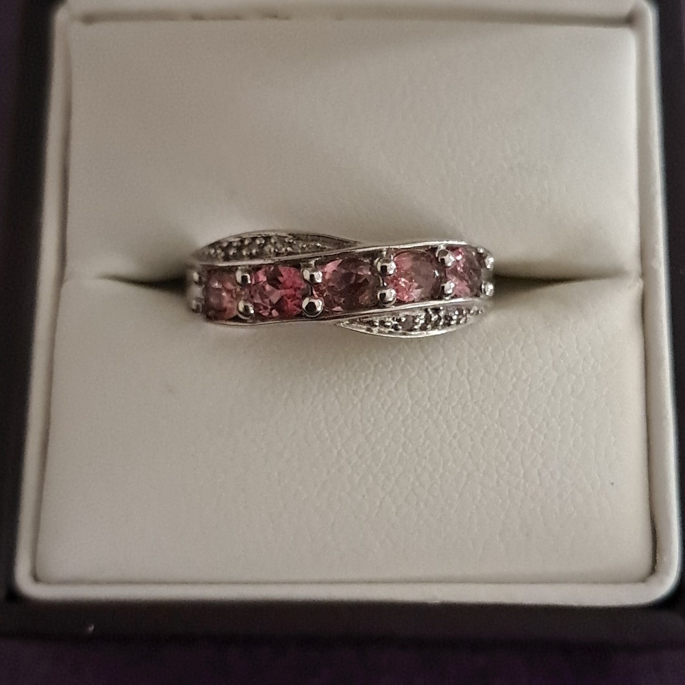 Ouro Fino Rubellite & White Topaz Ring 925 Sterling Silver